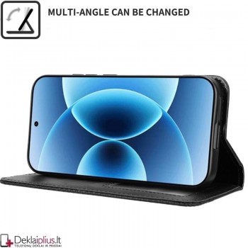Dirbtinės odos atverčiamas dėklas su skyreliais - juodas (Xiaomi 17)